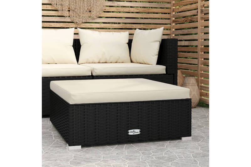 udendørs fodskammel med hynde 70x70x30 cm polyrattan sort - Sort - Møbler - Stole & lænestole - Taburet & skammel - Puf