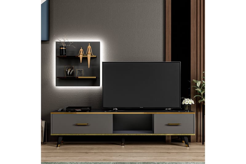 Rebelo Tv-møbelsæt 180x35 cm Sort - Hanah Home - Møbler - TV borde & mediemøbler - Tv-møbelsæt
