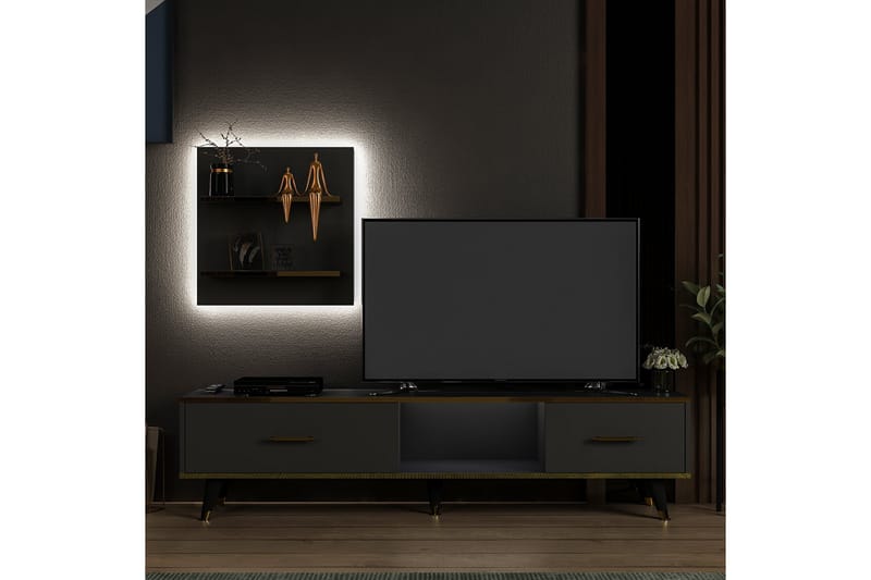 Rebelo Tv-møbelsæt 180x35 cm Sort - Hanah Home - Møbler - TV borde & mediemøbler - Tv-møbelsæt