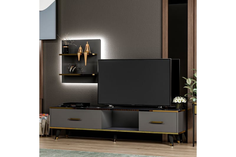 Rebelo Tv-møbelsæt 180x35 cm Sort - Hanah Home - Møbler - TV borde & mediemøbler - Tv-møbelsæt