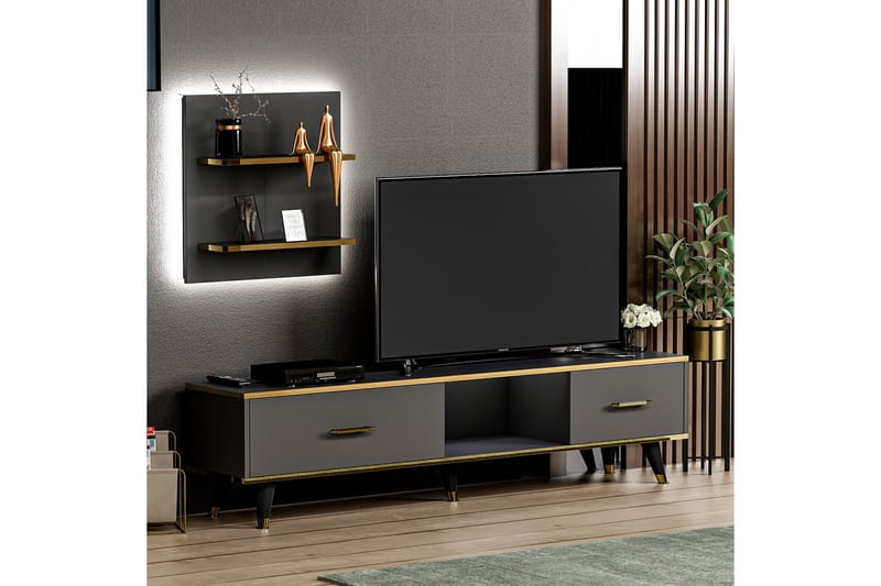 Rebelo Tv-møbelsæt 180x35 cm Sort - Hanah Home - Møbler - TV borde & mediemøbler - Tv-møbelsæt