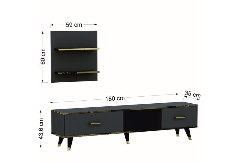 Rebelo Tv-møbelsæt 180x35 cm Sort - Hanah Home - Møbler - TV borde & mediemøbler - Tv-møbelsæt