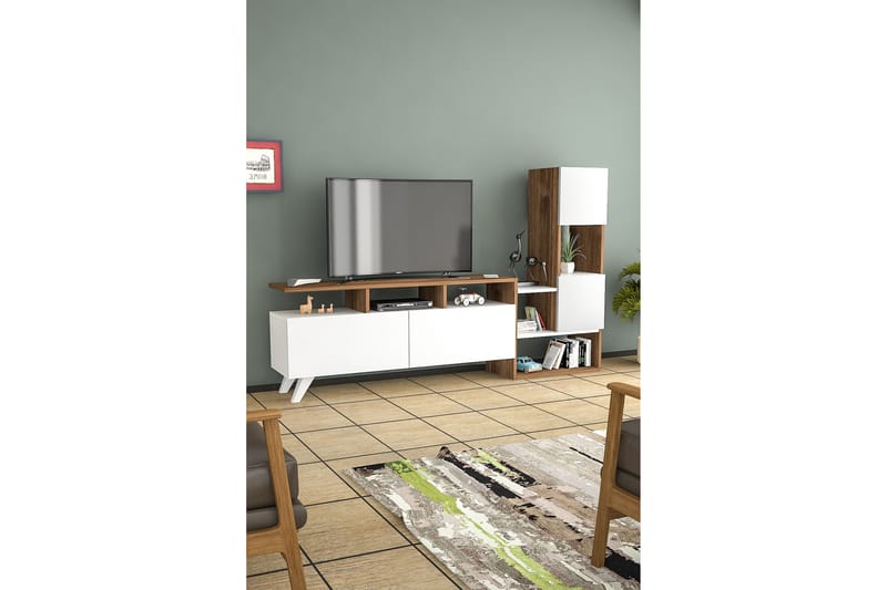 Showsley TV-møbelsystem 55,4x31,6 cm Hvit/Brun - Hanah Home - Møbler - TV borde & mediemøbler - Tv-møbelsæt