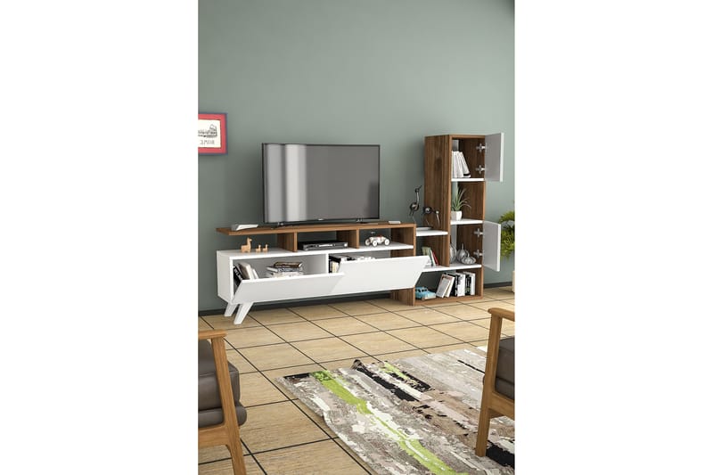 Showsley TV-møbelsystem 55,4x31,6 cm Hvit/Brun - Hanah Home - Møbler - TV borde & mediemøbler - Tv-møbelsæt
