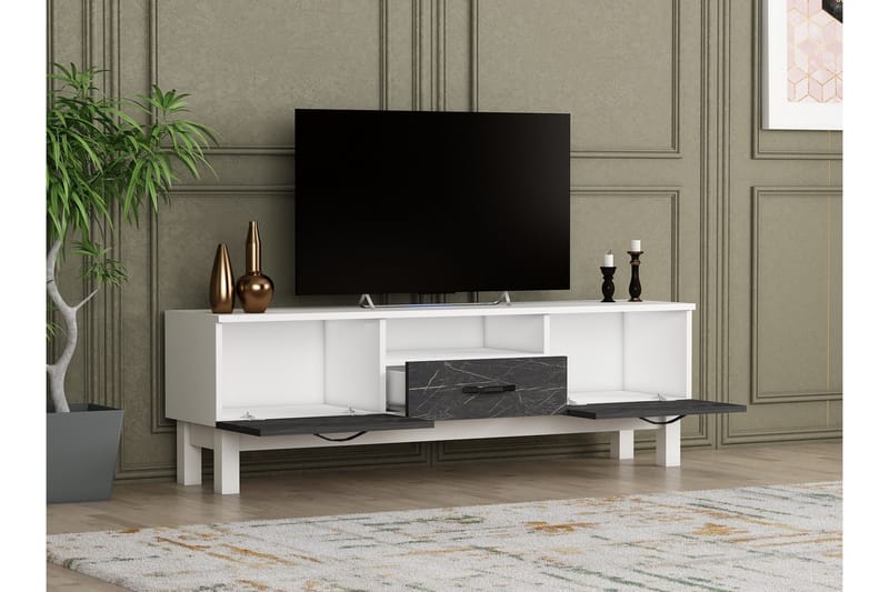 Suzi Tv-bord 150x35,3 cm Hvid/Sort - Hanah Home - Møbler - TV borde & mediemøbler - TV-borde