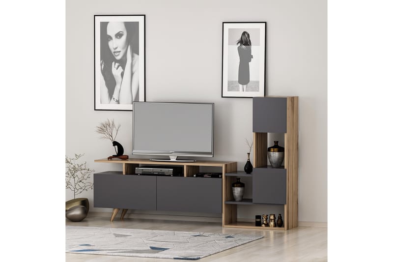 Showsley Tv-møbelsæt 55,4x31,6 cm Brun/Sort - Hanah Home - Møbler - TV borde & mediemøbler - Tv-møbelsæt