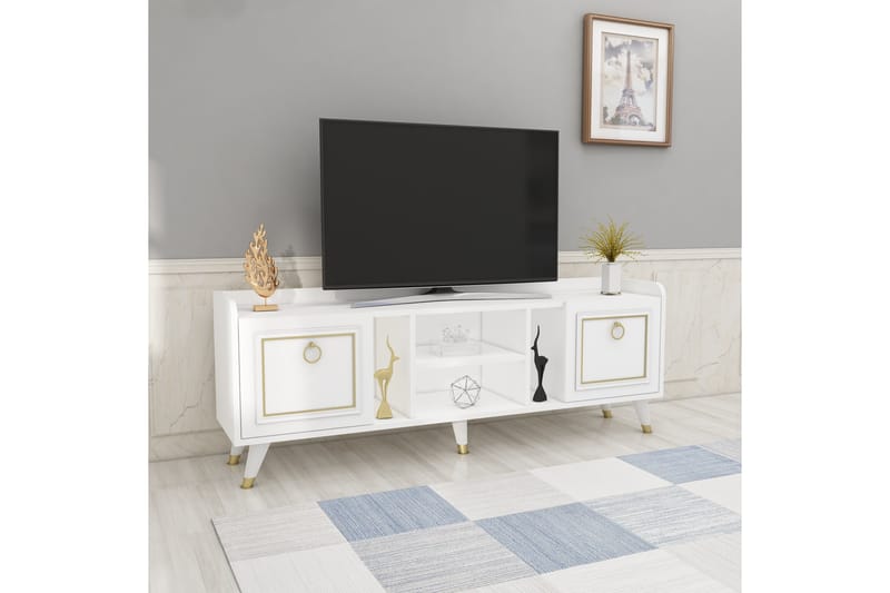 Irubhi TV-møbelsystem 150x35 cm Hvit/Gull - Hanah Home - Møbler - TV borde & mediemøbler - Tv-møbelsæt
