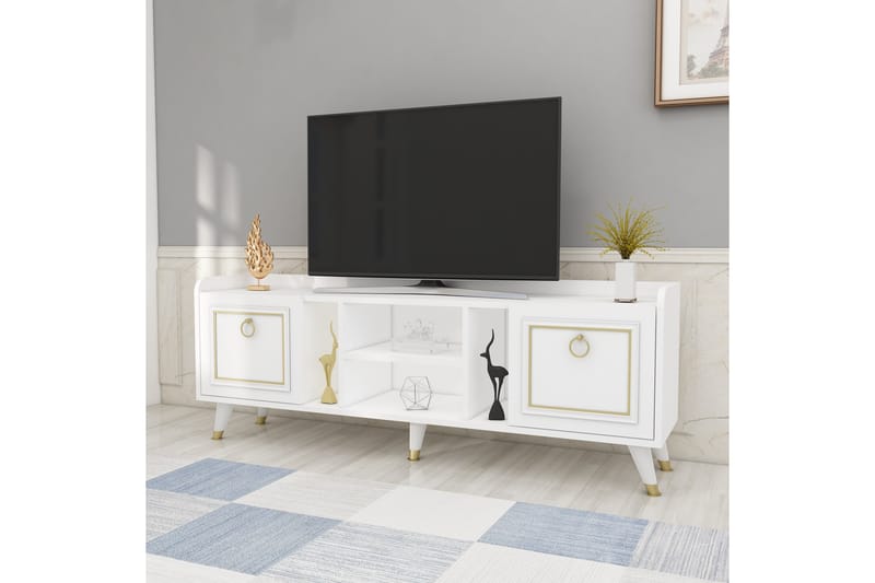 Irubhi TV-møbelsystem 150x35 cm Hvit/Gull - Hanah Home - Møbler - TV borde & mediemøbler - Tv-møbelsæt