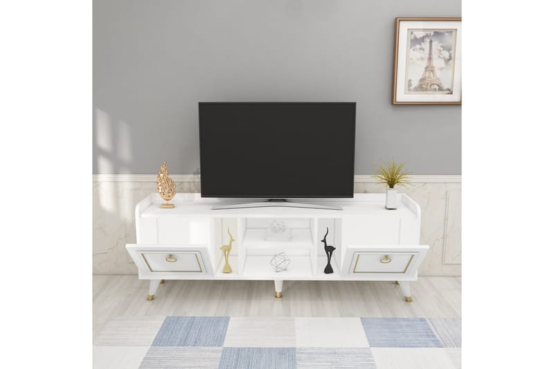 Irubhi TV-møbelsystem 150x35 cm Hvit/Gull - Hanah Home - Møbler - TV borde & mediemøbler - Tv-møbelsæt