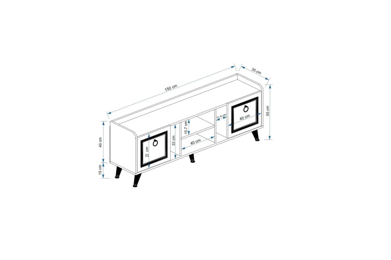 Irubhi TV-møbelsystem 150x35 cm Hvit/Gull - Hanah Home - Møbler - TV borde & mediemøbler - Tv-møbelsæt