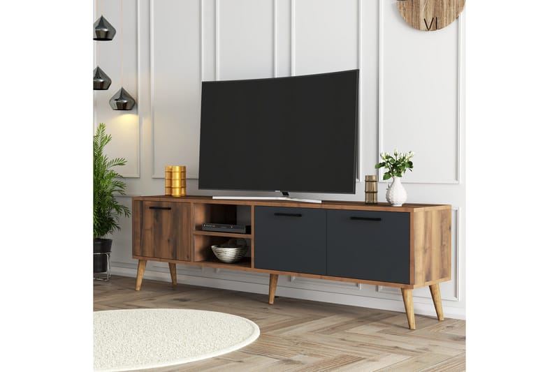 Essexa Tv-bord 180x35 cm Brun/Sort - Hanah Home - Møbler - TV borde & mediemøbler - TV-borde
