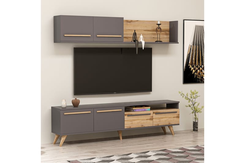 Mono Tv-møbelsæt 180x22 cm Brun/Sort - Hanah Home - Møbler - TV borde & mediemøbler - Tv-møbelsæt