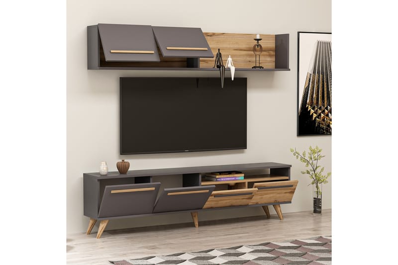 Mono Tv-møbelsæt 180x22 cm Brun/Sort - Hanah Home - Møbler - TV borde & mediemøbler - Tv-møbelsæt