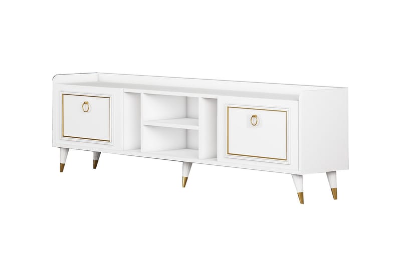 Rudy Tv-bænk 180x35 cm Hvid/Guld - Hanah Home - Møbler - TV borde & mediemøbler - TV-borde
