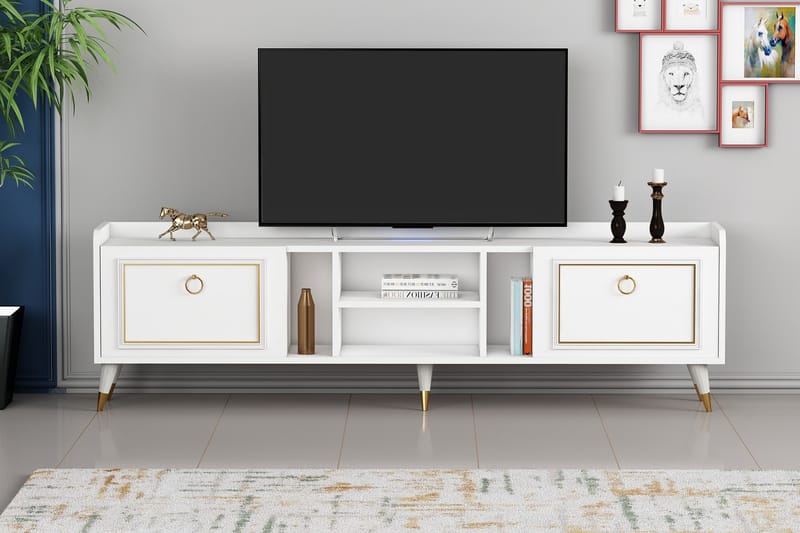 Rudy Tv-bænk 180x35 cm Hvid/Guld - Hanah Home - Møbler - TV borde & mediemøbler - TV-borde