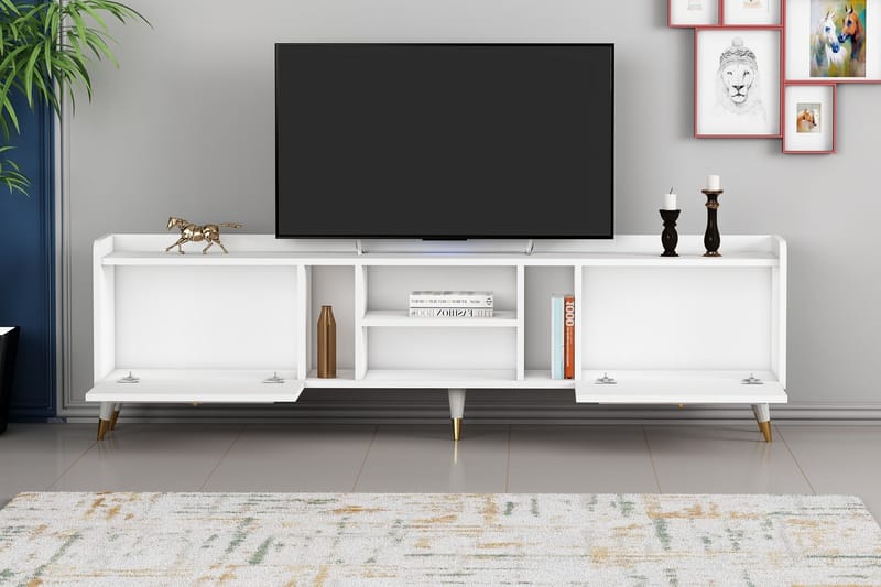 Rudy Tv-bænk 180x35 cm Hvid/Guld - Hanah Home - Møbler - TV borde & mediemøbler - TV-borde