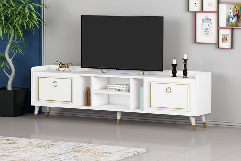 Rudy Tv-bænk 180x35 cm Hvid/Guld - Hanah Home - Møbler - TV borde & mediemøbler - TV-borde