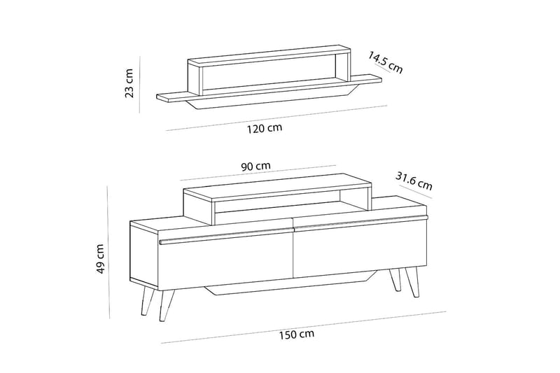 Fabrony Tv-møbelsæt 120x14,5 cm Brun/Sort - Hanah Home - Møbler - TV borde & mediemøbler - Tv-møbelsæt