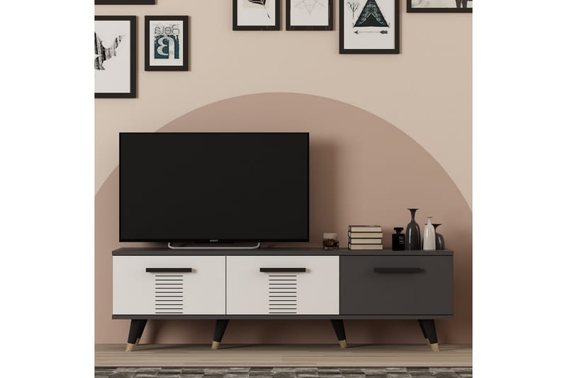 Asimo Tv-bænk 150x35 cm Sort/Hvid - Hanah Home - Møbler - TV borde & mediemøbler - TV-borde