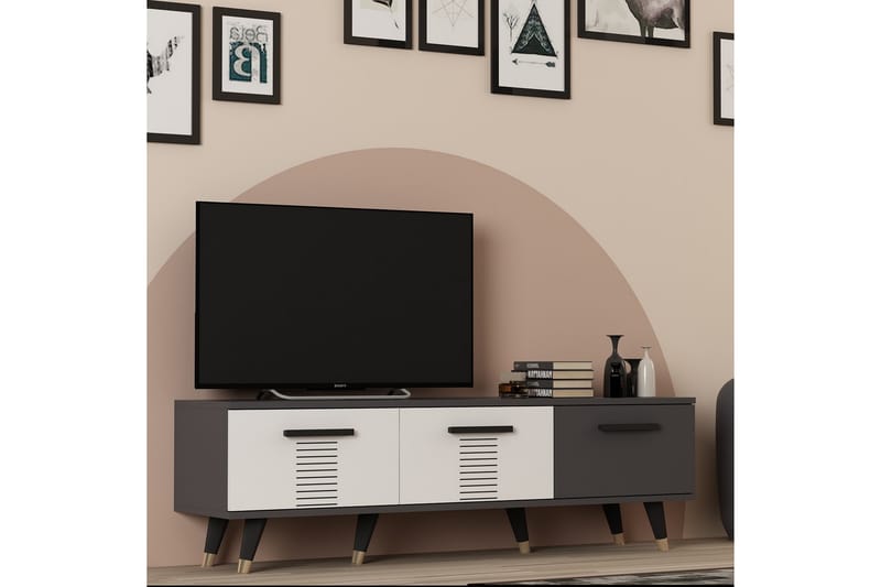 Asimo Tv-bænk 150x35 cm Sort/Hvid - Hanah Home - Møbler - TV borde & mediemøbler - TV-borde