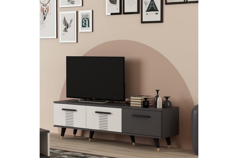 Asimo Tv-bænk 150x35 cm Sort/Hvid - Hanah Home - Møbler - TV borde & mediemøbler - TV-borde