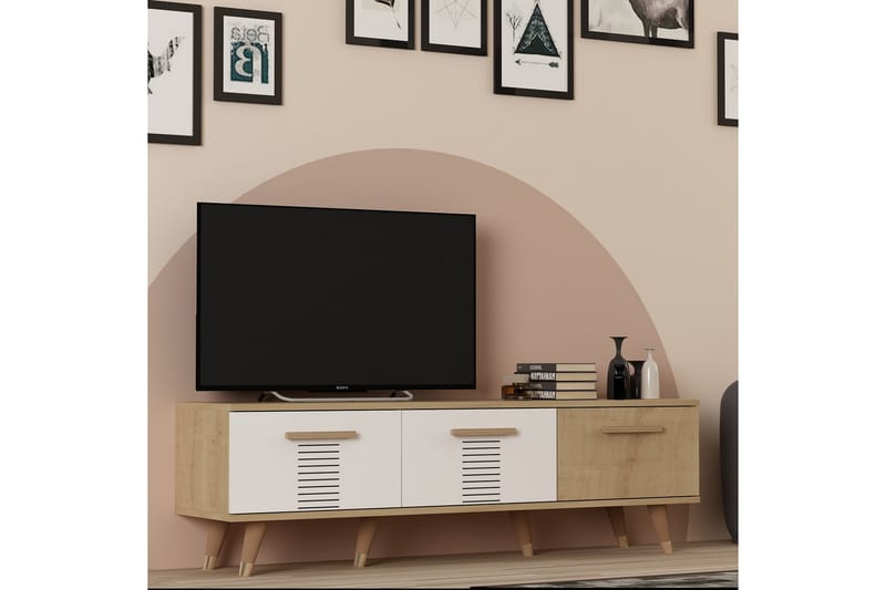 Asimo Tv-bænk 150x35 cm Brun/Hvid - Hanah Home - Møbler - TV borde & mediemøbler - TV-borde