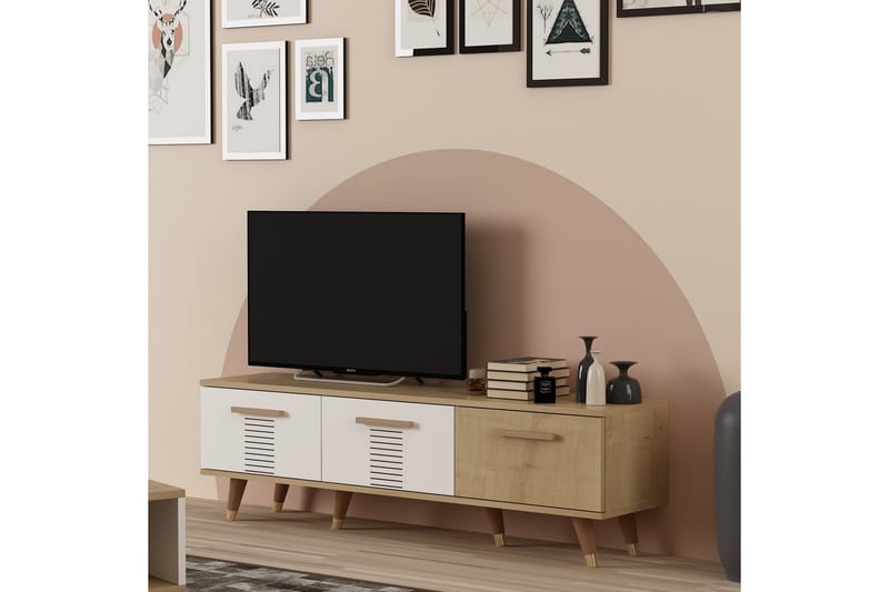 Asimo Tv-bænk 150x35 cm Brun/Hvid - Hanah Home - Møbler - TV borde & mediemøbler - TV-borde
