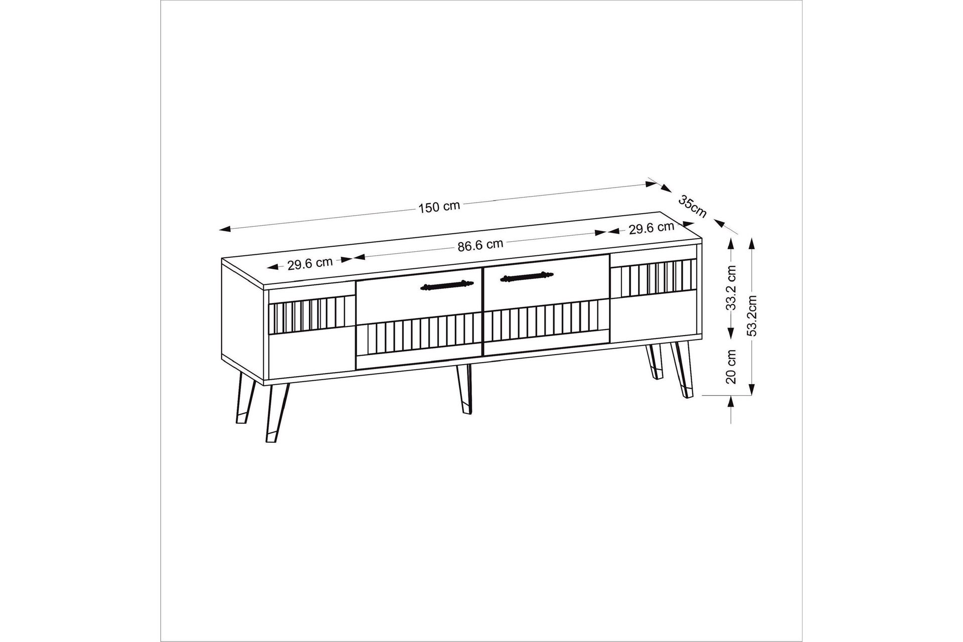 Moda Tv-bænk 150x35 cm Hvid/Sølv - Hanah Home - Møbler - TV borde & mediemøbler - TV-borde