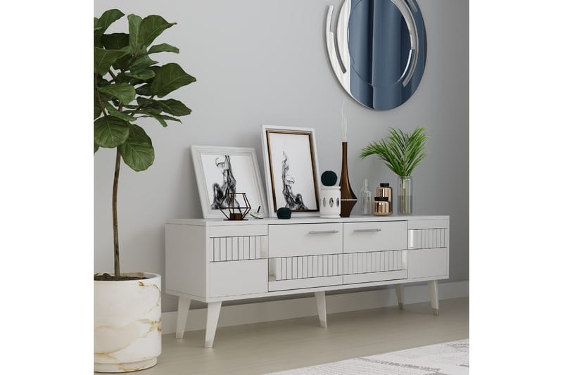 Moda Tv-bænk 150x35 cm Hvid/Sølv - Hanah Home - Møbler - TV borde & mediemøbler - TV-borde