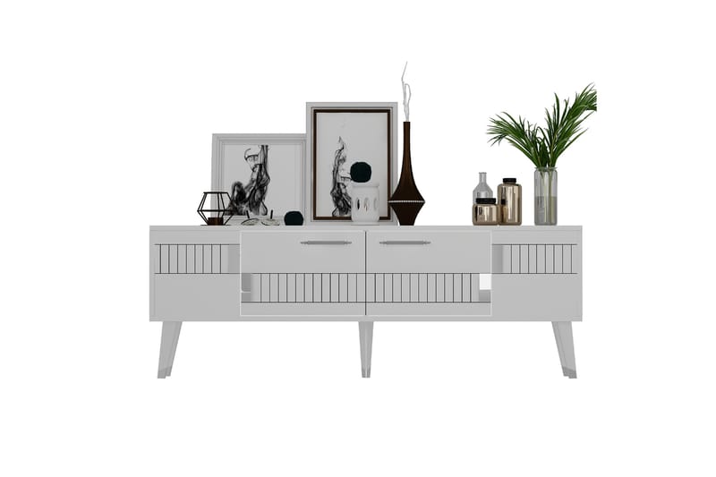 Moda Tv-bænk 150x35 cm Hvid/Sølv - Hanah Home - Møbler - TV borde & mediemøbler - TV-borde