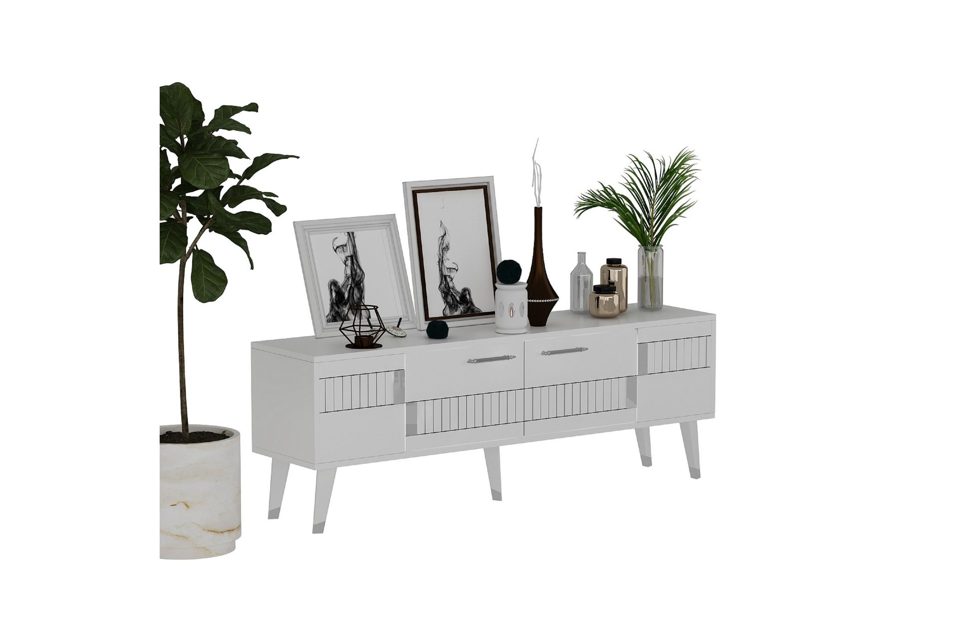 Moda Tv-bænk 150x35 cm Hvid/Sølv - Hanah Home - Møbler - TV borde & mediemøbler - TV-borde
