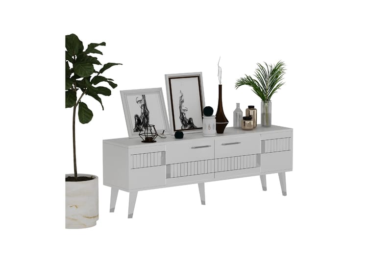 Moda Tv-bænk 150x35 cm Hvid/Sølv - Hanah Home - Møbler - TV borde & mediemøbler - TV-borde