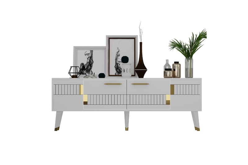Moda Tv-bænk 150x35 cm Hvid/Guld - Hanah Home - Møbler - TV borde & mediemøbler - TV-borde