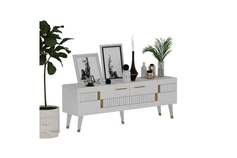 Moda Tv-bænk 150x35 cm Hvid/Guld - Hanah Home - Møbler - TV borde & mediemøbler - TV-borde