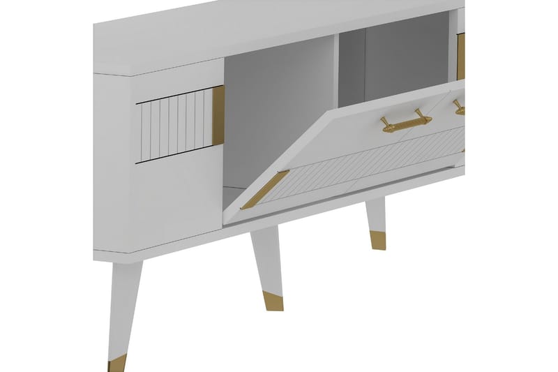 Moda Tv-bænk 150x35 cm Hvid/Guld - Hanah Home - Møbler - TV borde & mediemøbler - TV-borde