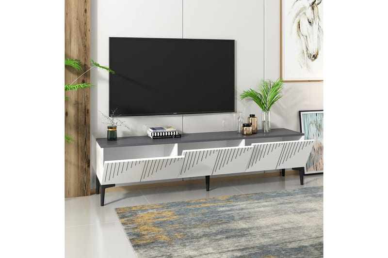 Artemis Tv-bænk 180x37 cm Hvid/Sort - Hanah Home - Møbler - TV borde & mediemøbler - TV-borde