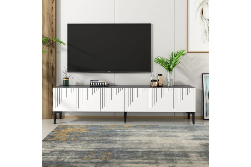 Artemis Tv-bænk 180x37 cm Hvid/Sort - Hanah Home - Møbler - TV borde & mediemøbler - TV-borde
