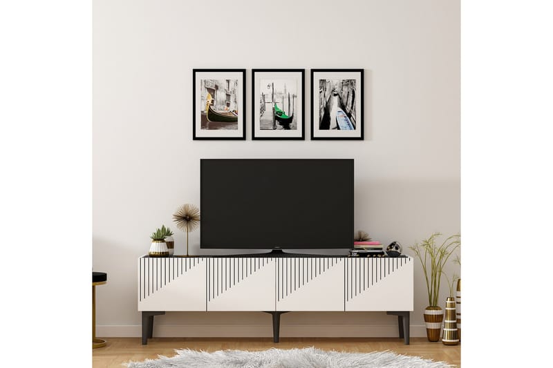Draw Tv-bænk 154x37 cm Hvid/Sort - Hanah Home - Møbler - TV borde & mediemøbler - TV-borde