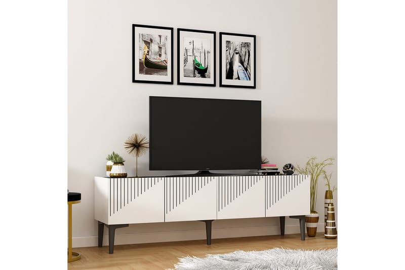 Draw Tv-bænk 154x37 cm Hvid/Sort - Hanah Home - Møbler - TV borde & mediemøbler - TV-borde