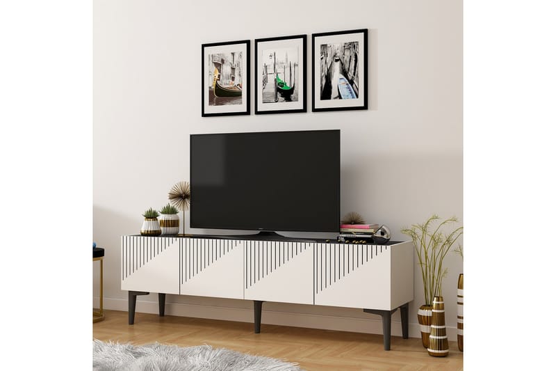 Draw Tv-bænk 154x37 cm Hvid/Sort - Hanah Home - Møbler - TV borde & mediemøbler - TV-borde