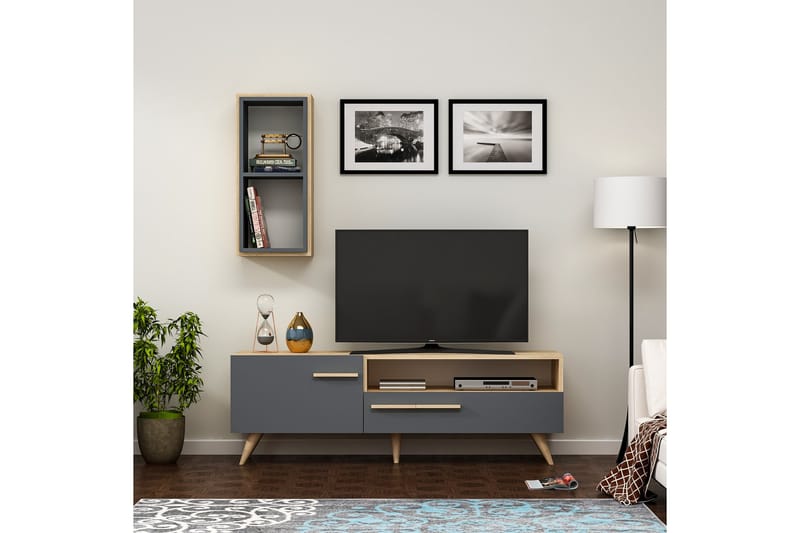 Zera Tv-møbelsæt 150x35 cm Brun/Sort - Hanah Home - Møbler - TV borde & mediemøbler - Tv-møbelsæt
