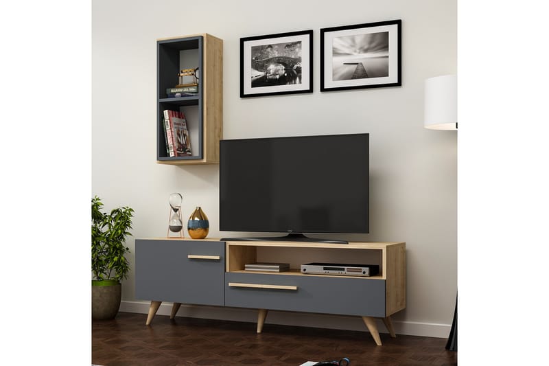 Zera Tv-møbelsæt 150x35 cm Brun/Sort - Hanah Home - Møbler - TV borde & mediemøbler - Tv-møbelsæt