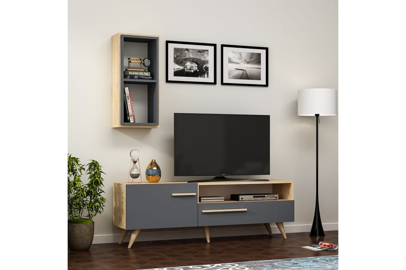 Zera Tv-møbelsæt 150x35 cm Brun/Sort - Hanah Home - Møbler - TV borde & mediemøbler - Tv-møbelsæt