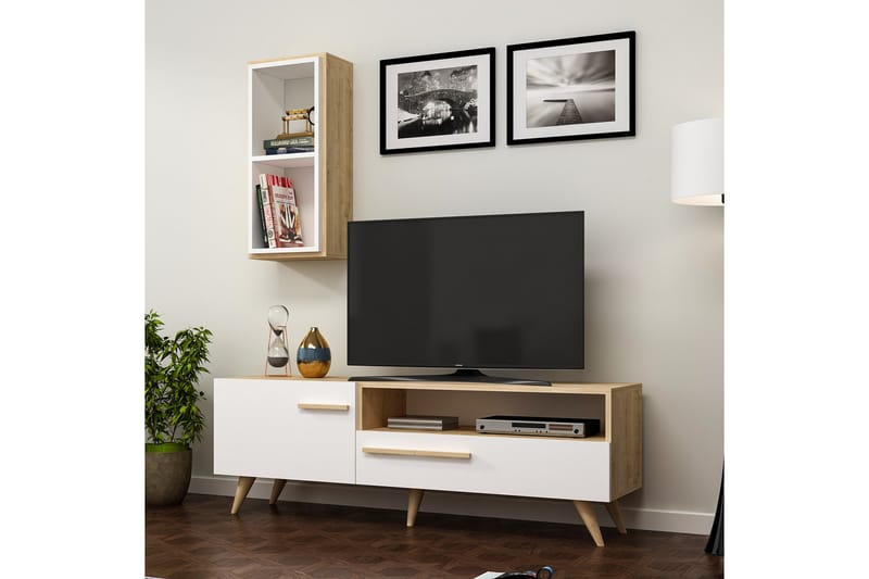 Zera Tv-møbelsæt 150x35 cm Brun/Hvid - Hanah Home - Møbler - TV borde & mediemøbler - Tv-møbelsæt