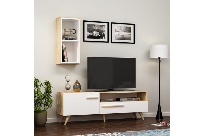 Zera Tv-møbelsæt 150x35 cm Brun/Hvid - Hanah Home - Møbler - TV borde & mediemøbler - Tv-møbelsæt