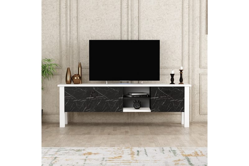 Perrenmies Tv-bord 140x35 cm Hvid/Sort - Hanah Home - Møbler - TV borde & mediemøbler - TV-borde