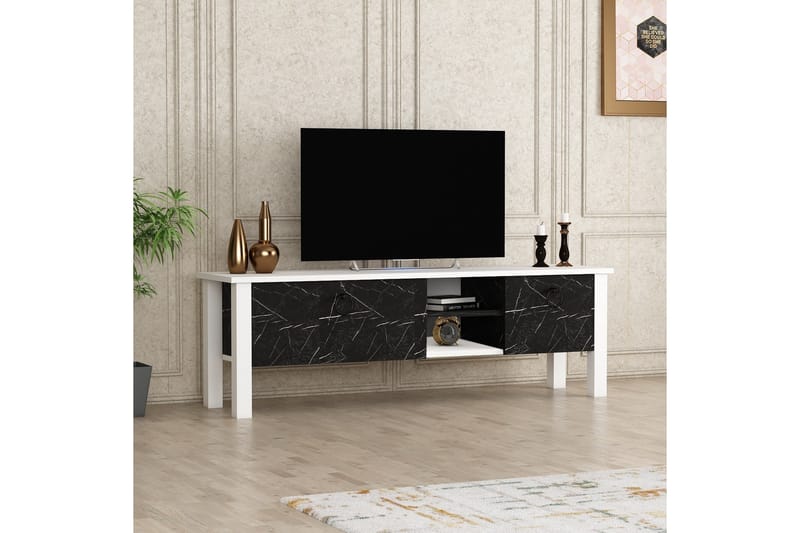Perrenmies Tv-bord 140x35 cm Hvid/Sort - Hanah Home - Møbler - TV borde & mediemøbler - TV-borde