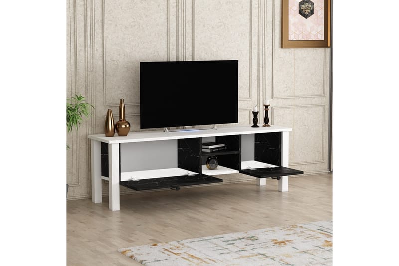 Perrenmies Tv-bord 140x35 cm Hvid/Sort - Hanah Home - Møbler - TV borde & mediemøbler - TV-borde