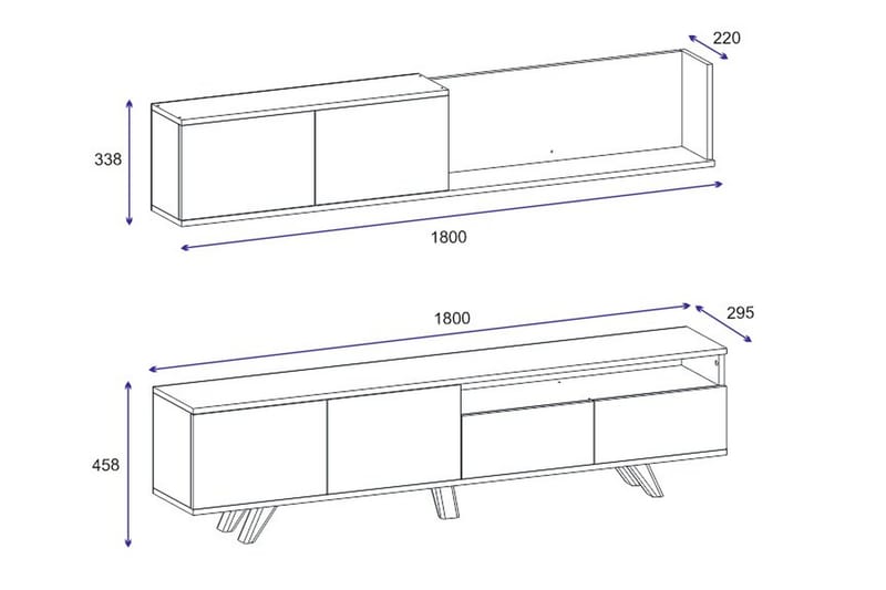 Mono Tv-møbelsæt 180x22 cm Mørk Blå - Hanah Home - Møbler - TV borde & mediemøbler - Tv-møbelsæt