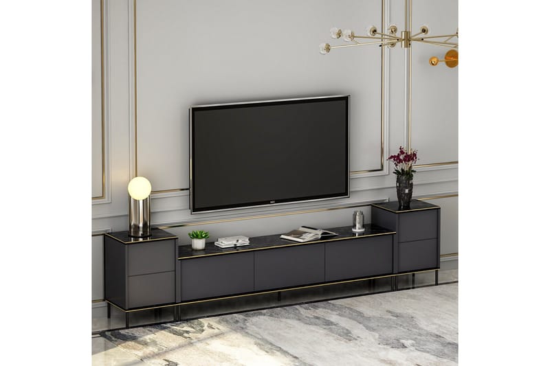 Imaj TV-møbelsystem 180x35 cm Sort - Hanah Home - Møbler - TV borde & mediemøbler - Tv-møbelsæt